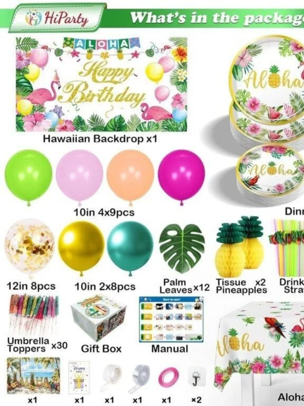 Hawaiian Party Decorations Kit Luau Hawaii 325 pieces Birthday NIB 25 Guest